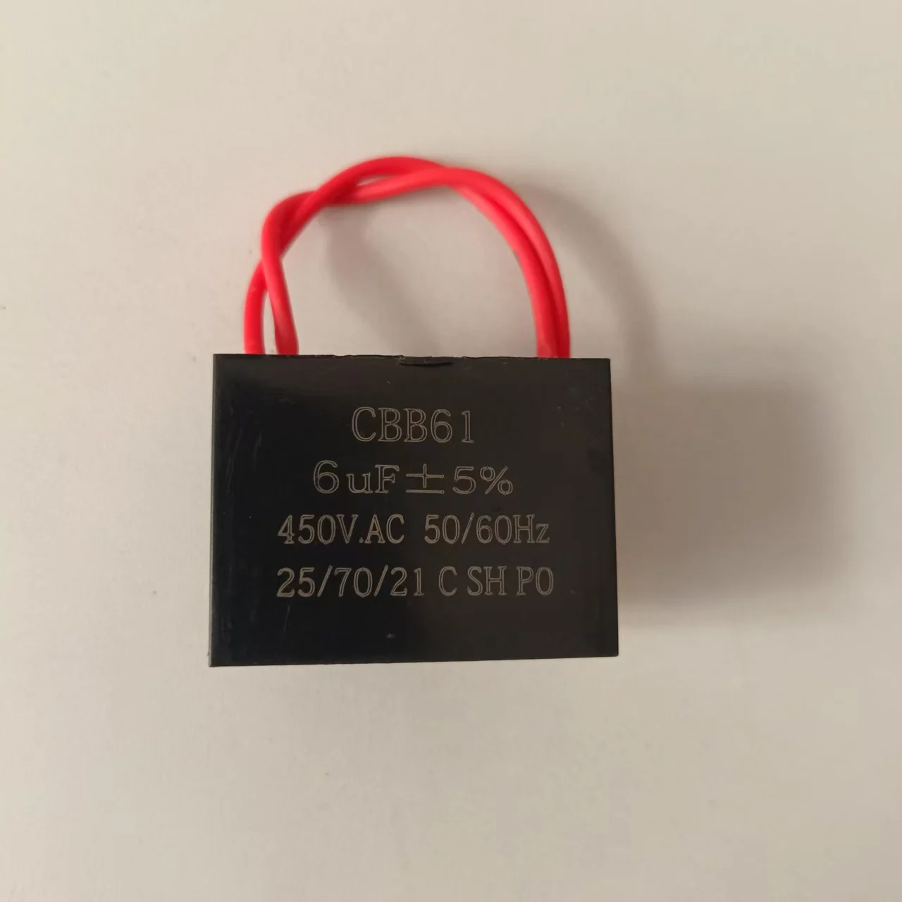CBB61 2Uf 2.5Uf 3.5Uf 450V square fan AC motor capacitor with wire.