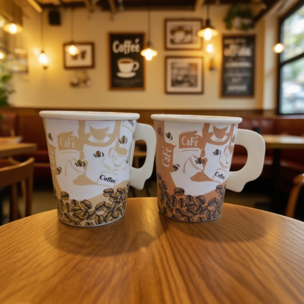 Free Sample Custom Logo Size Cafe Paper Disposable Foldable Butterfly Cup Kraft Hot Drink Cup No Lids Easy Drinking