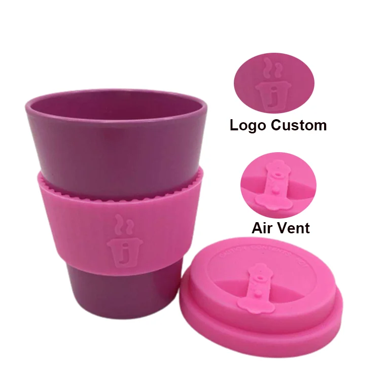 12 oz Biodegradable Custom Printed Reusable Bamboo Fiber Coffee Cup with Lid