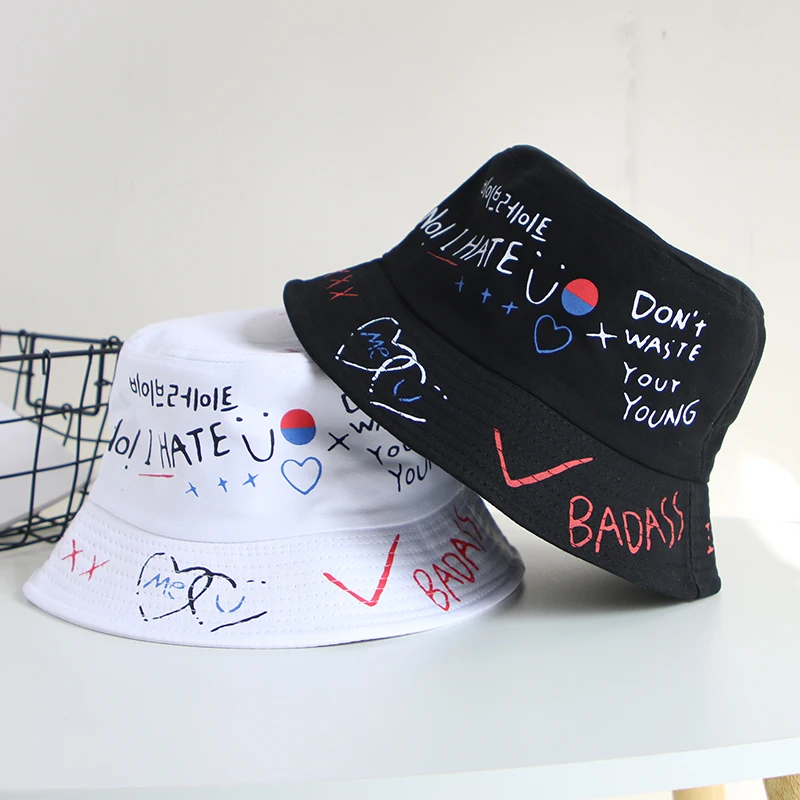Панама в стиле Харадзюку для мужчин и женщин шляпа с надписью граффити рыбалки летняя уличная Кепка