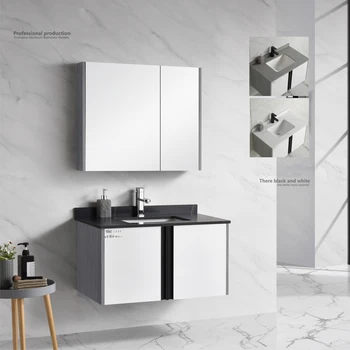 Modern  Plywood  Floating Vanity Grey Marbled Bathroom Wall Mounted Hotel Storage Cabinet