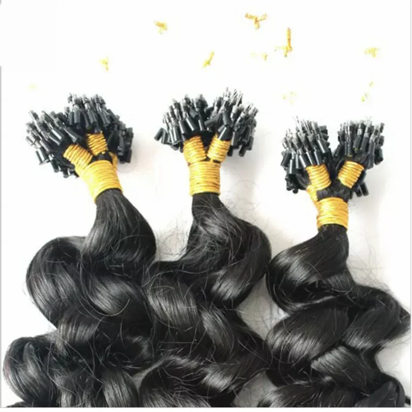 Loose Curl Micro Ring Hair Extensions 1g Stand Remy Black Brown Micro Bead Loop Human Hair Extension_voghion.com