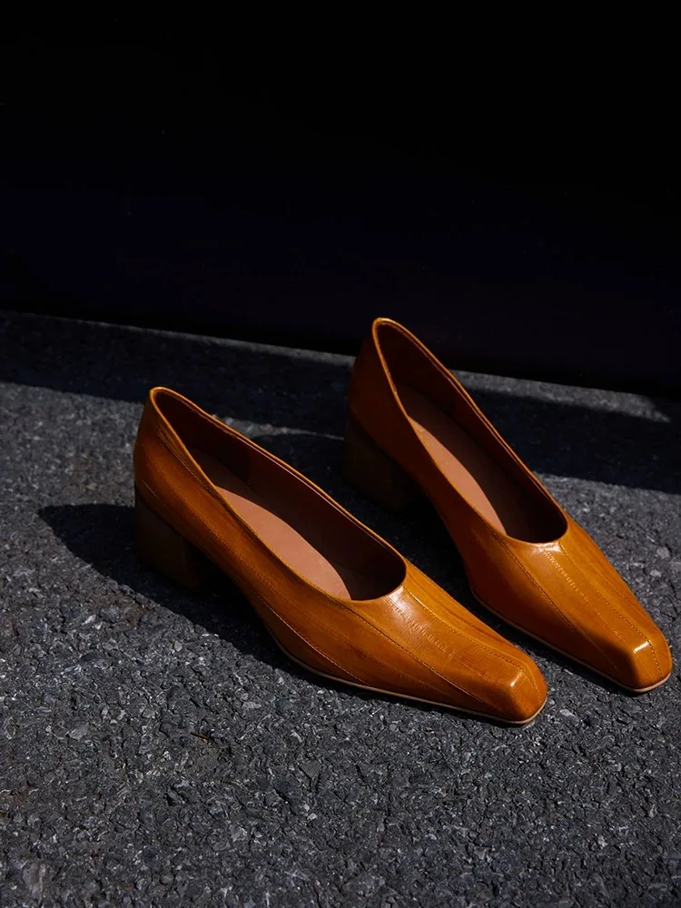 2025 Spring New Imported Eel Skin High-end Leather Shoes Temperament Single Shoes High Heels Women