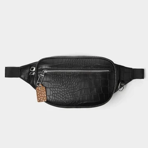 Custom Vegan Croc Leather Men's Fanny Pack Pouch Bumbag Black Belt Waist Bag for Men