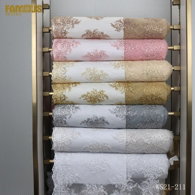 Modern Style Dark Green Color Sequin Luxury Cord Flat Embroidery Lace Fabrics for Evening Dress