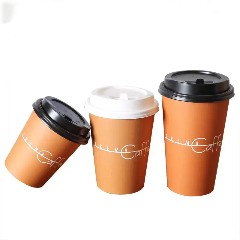 100% Food Grade Kraft Paper Coffer Cup Disposable Single Wall Paper Cup With PS Lid for Tea Hot Drinks