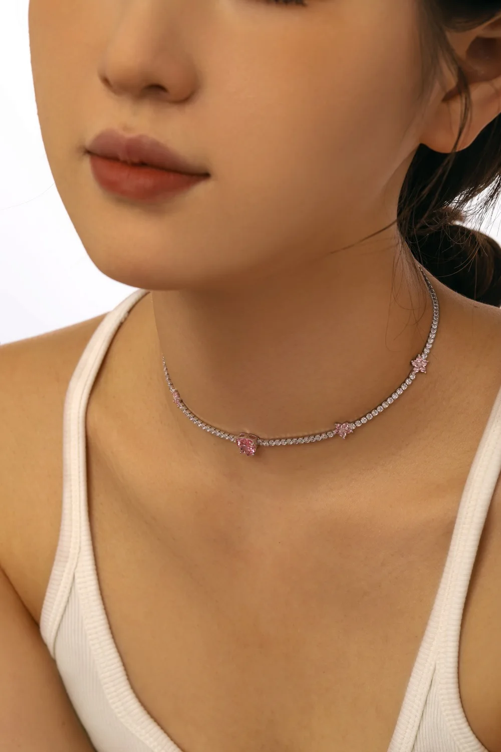 Stylish Fine Jewelry Choker Tennis Necklaces Women S925 Silver Rhodium