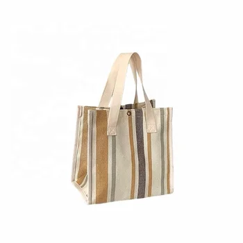 Double-sided striped canvas shopping bag student office worker delicate girl handbag