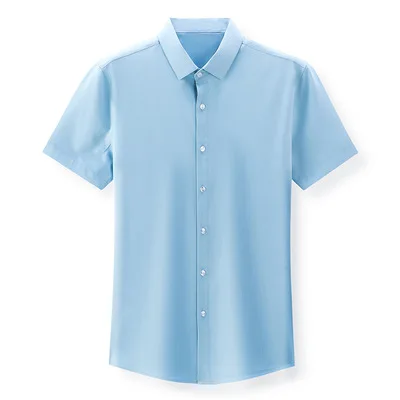 Short-Sleeved Shirt Men's Non-Iron Business Casual Pure Color Thin Silky Bamboo Fiber Summer New Clothing