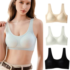 Ultra-Thin Summer Seamless Bras Beauty Back Sleep Bra with Comfortable Ice Silk Wire-Free Plus Size Bra for Sleep
