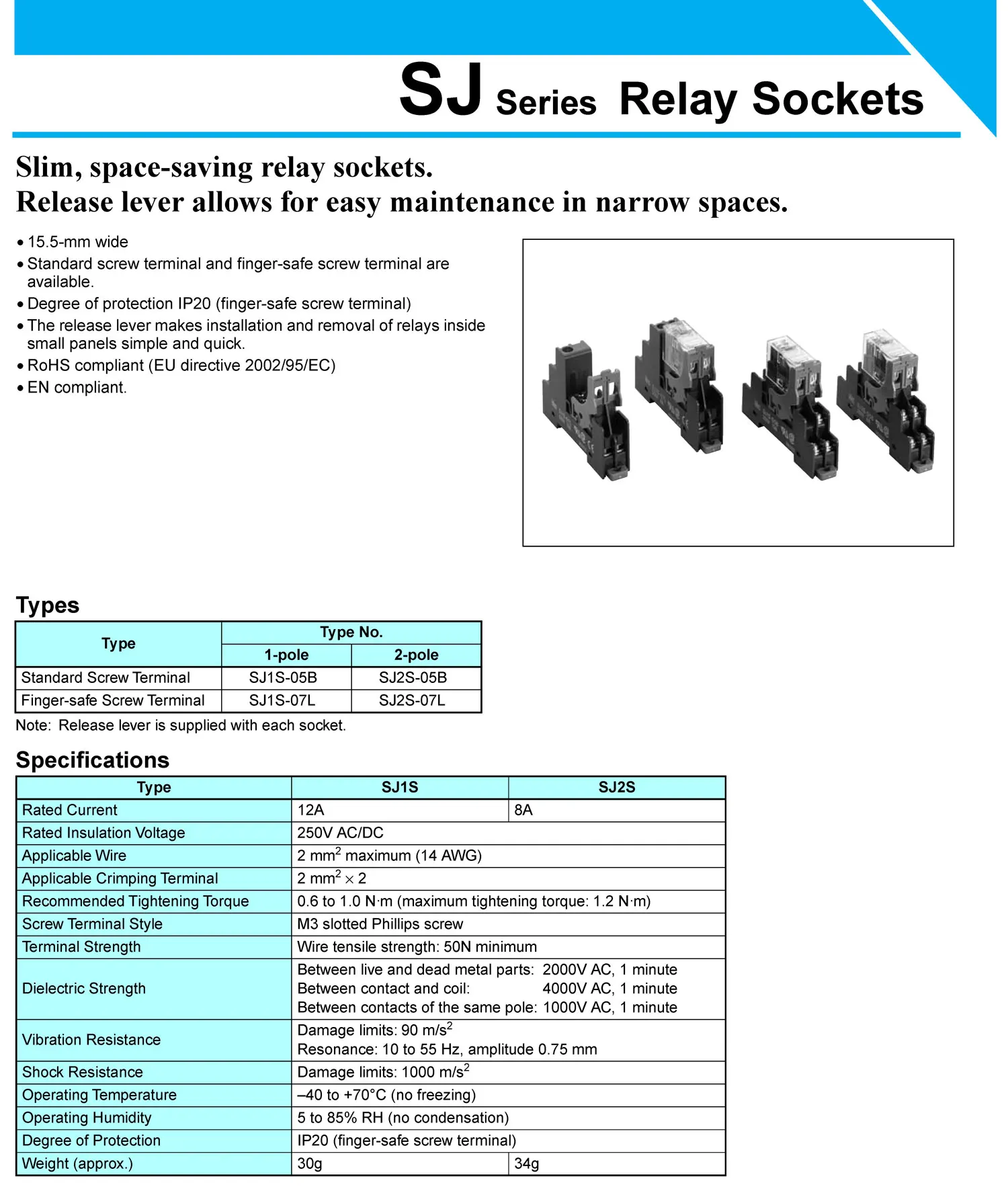 RJ1S 12A RJ2S 8A IDEC equivalent Relay 24Vdc RJ1S-CL-D24 RJ2S-CL-D24 120V RJ1S-CL-A120 RJ2S-CL-A120 30Vdc RJ series Slim Relay