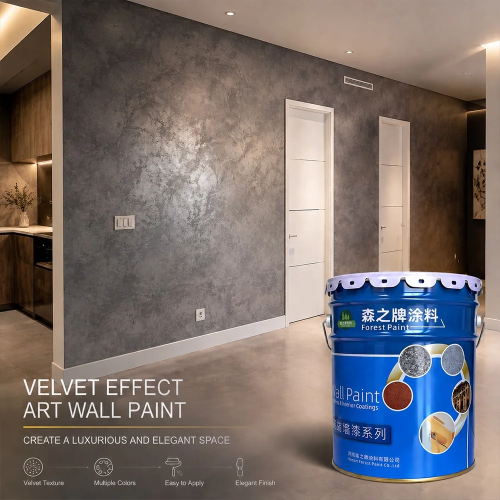 Forest Velvet Effect Art Wall Spray Paint Indoor Multi Colors Painting Silk Effect Metallic Glitter Internal Wall Coating