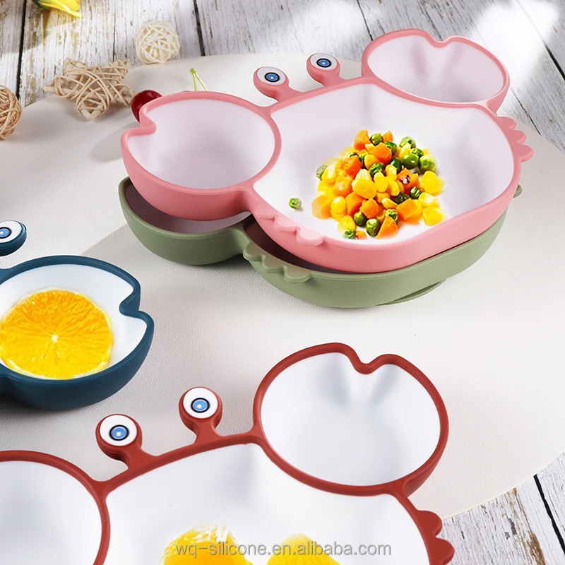 BPA Free Feeding Tool Dining Silicone Cute Baby Crab Plate for Kids with Davided Baby Suction Plate details