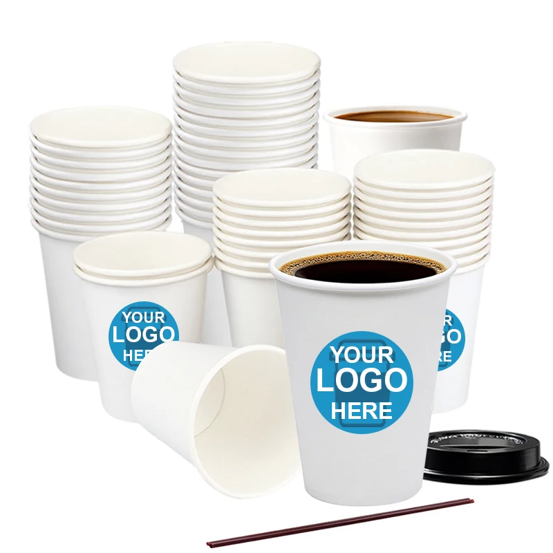 Custom Disposable Biodegradable Paper Coffee Cups for Hot/Cold Beverages  8oz & 12oz with Custom Logo
