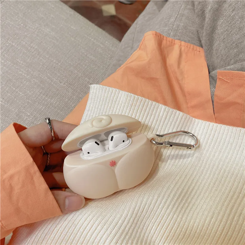 Silicone Cover for Airpods 1 2 Portable 3D Cute Lovely Pig Butt Design Wireless Headphone Case for Apple Air pods Pro Protective