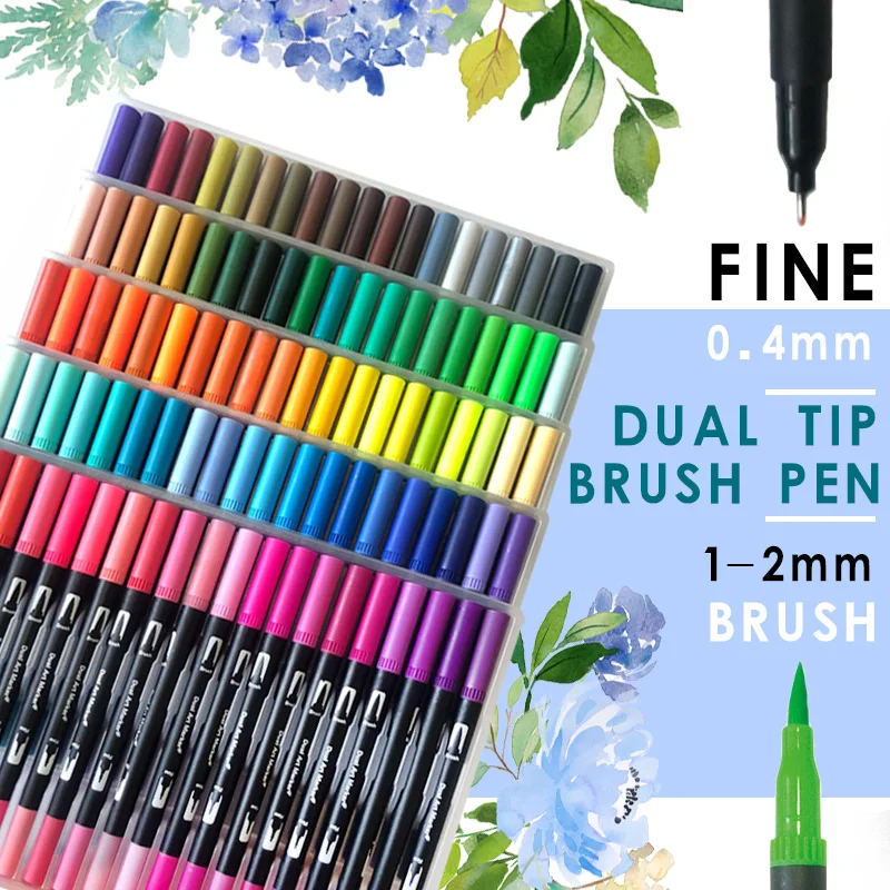 OBOSOE Dual Tip Brush Pens 48 Colours Felt Tip Pen Colouring Pens
