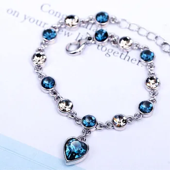Alloy jewelry Accessories Pulseras Love Heart Charm Crystal Bracelets Women