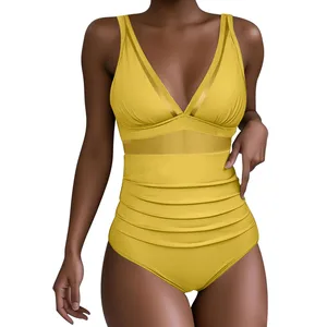 2026 Designer Custom Women's Luxury Athletic One-Piece Swimsuit High Cut Striped Pattern Solid Sporty Style