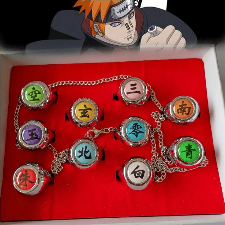 10Pcs/Set Cartoon Naruto Itachi Rings Action Figure Toy Hokage Akatsuki  Member Finger Jewelry Accessories Children Kids Gifts