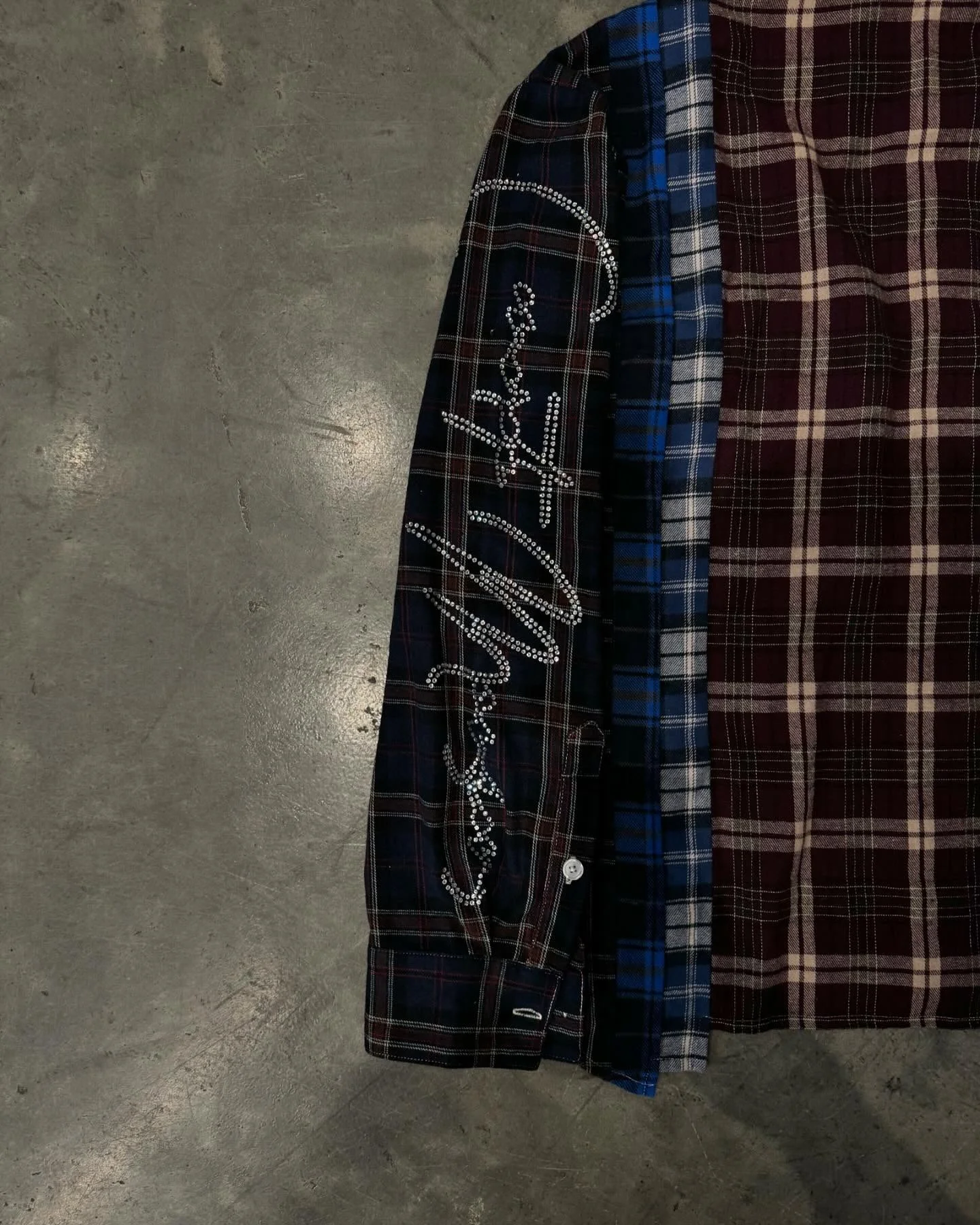 Salati Streetwear Vintage Men's T-shirt Color Block Longsleeve Rhinestone Button up Boxy Fit Plaid Flannel T Shirts With Diamond gallery 3