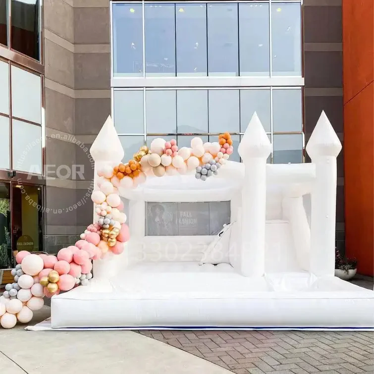 Commercial PVC Ball Pool and Blower White Blow up Jumper Castle Inflatable Bounce House Water Slide