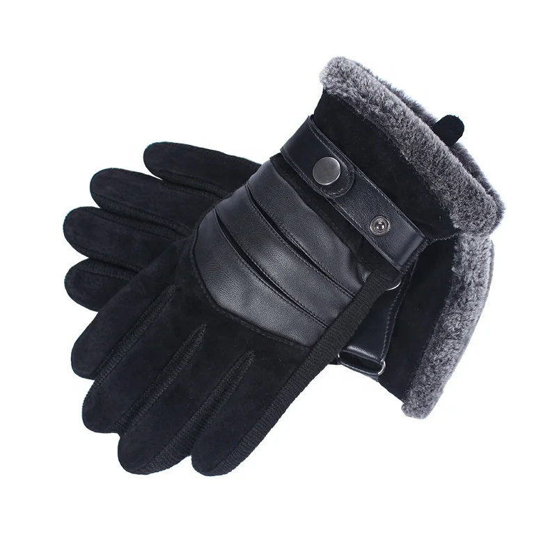 Men’s Winter Touch Screen Pig-skin Leather Gloves Autumn Winter Warm Keeping Gloves