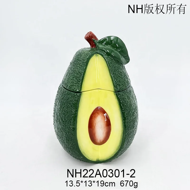 Factory  Hand Painted Avocado Shape Cup Mug Jar 3d Fruit Style Kitchen Ceramic With Cover Tableware Set  Kettle Porcelain