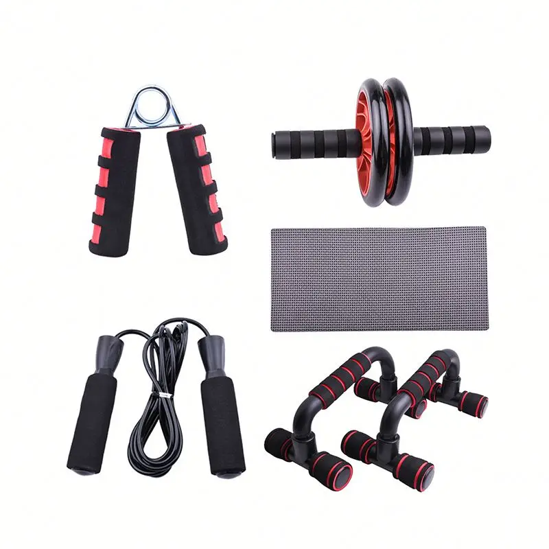 Abdominal Roller Wheel Kit with Push Bars Hand Gripper Jump Rope Knee Pad for Fitness Exercise Muscle Exercise Equipment