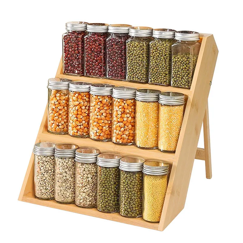  Churika Organizador de especias de bambú para gabinete, estante  plegable de 3 niveles, estante de especias de madera, organizador de  condimentos para encimera, cajón de cocina : Hogar y Cocina