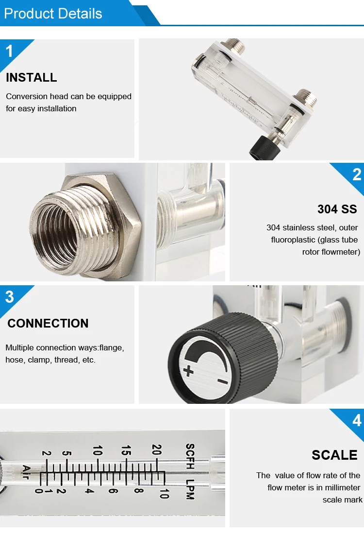 Hydrogen Rotameter Acrylic Body Rotameter Inline Acrylic Tube Flow