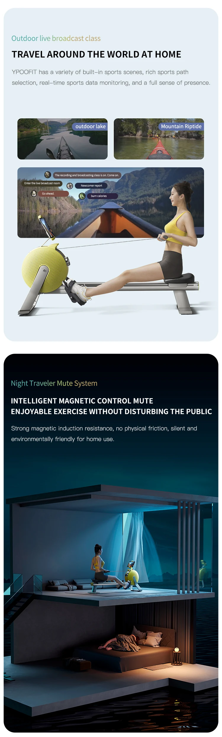 Ypoo Selfgenerating Electricity Alloy Track Rowing Machine With