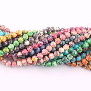 Wholesale 5 strands Gemstone Loose Stone Bead Multicolor Synthetic Rain Flower Jade Round Stone Beads For Jewelry Making