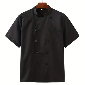 Chef's Uniform Men's Short-Sleeved Polyester Workwear Hotel Restaurant Kitchen Baking Clothing Pocket Breathable Professional
