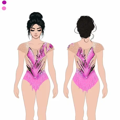 Elegant Pink Rhythmic Gymnastic Leotard Luxury Performance Uniform Printed Design Comfortable Ballroom Dress for Stage Displays