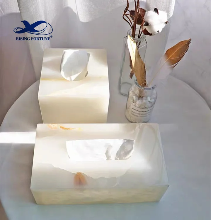 Customized Square Rectangle Sanitary Napkin Storage Box Luxury Green White Marble Tissue Box Home Black Onyx Paper Towel Holder
