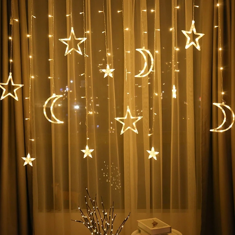 Moon Star LED Curtain Light String Garland Islamic Muslim Party Al Adha Ramadan Decoration EID Mubarak Decor for Home