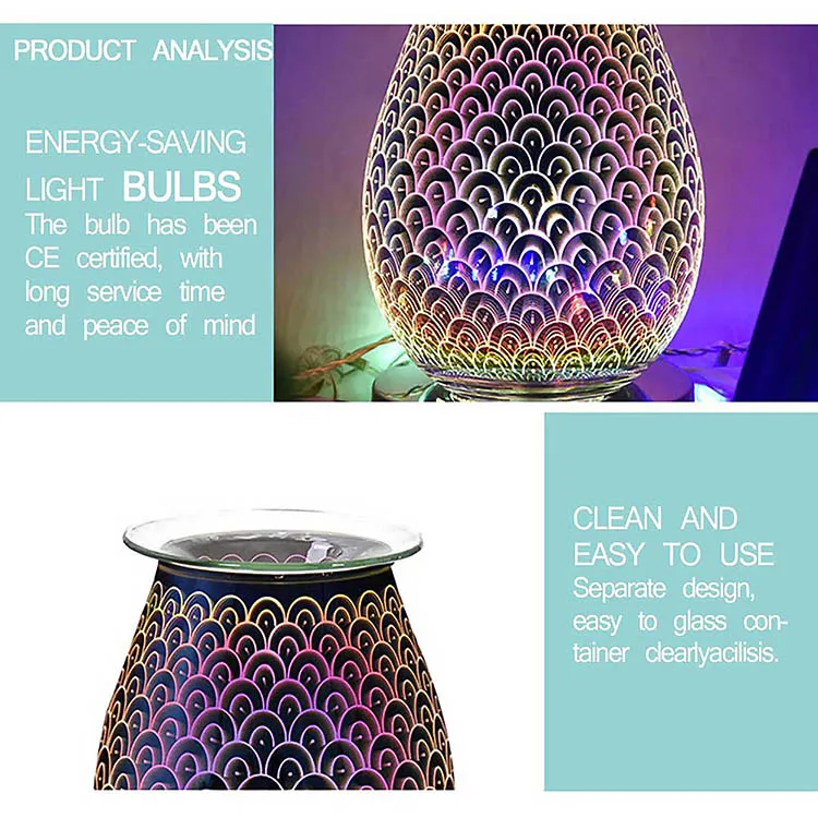 3D Design Glass Aroma Touch Lamp - Electric Oil Burner For Home Fragrance & Aromatherapy