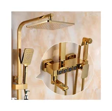 system shinny modern bathroom faucet thermostatic shower set wall mounted gold color