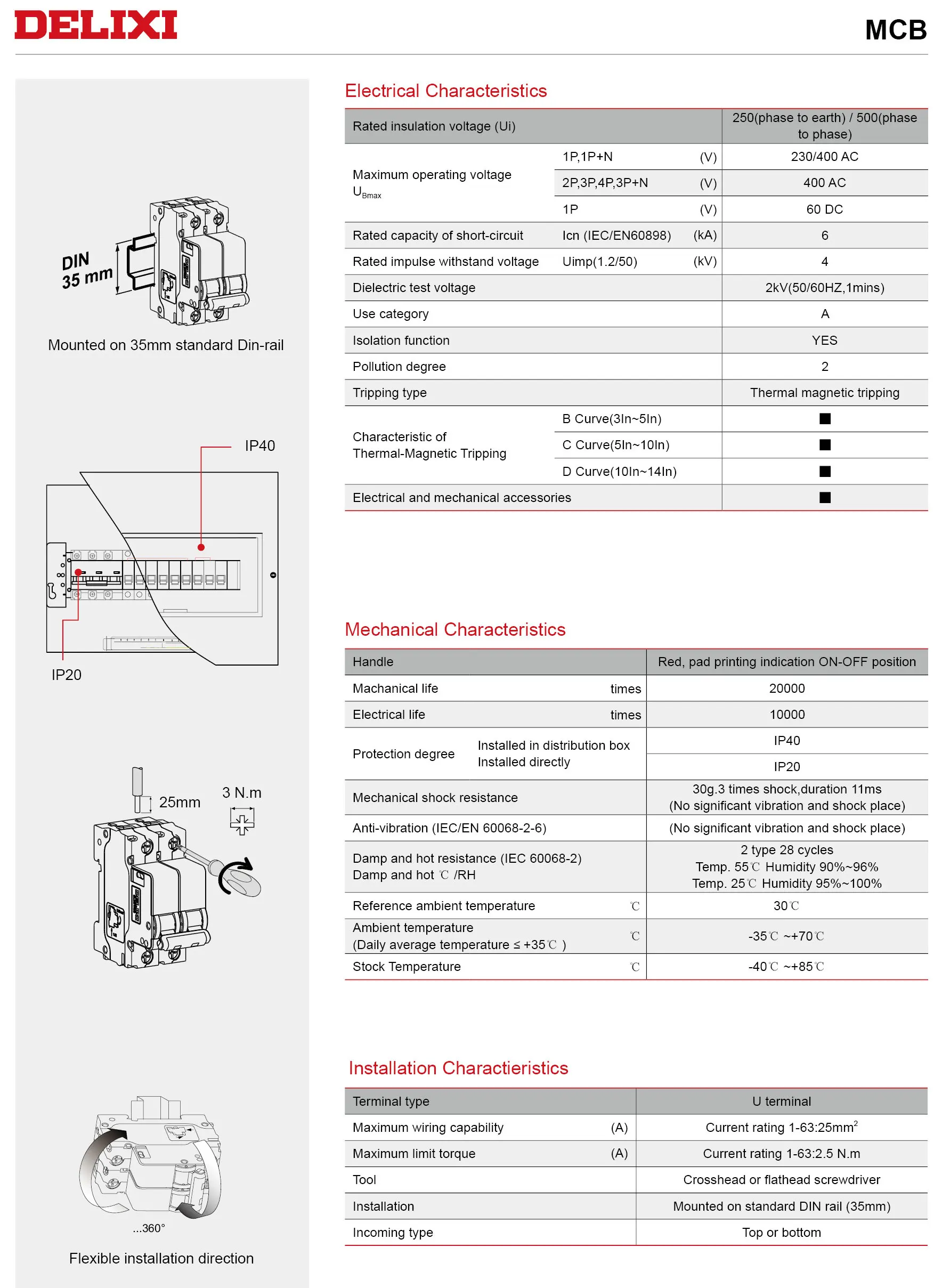 Delixi original DZ47s MCB 1P 2P 3P 4P 6A 10A 16A 20A 25A 32A 40A 50A 63A C6 C10 C16 C20 C25 C32 C40 C50 C63 Mini Circuit Breaker