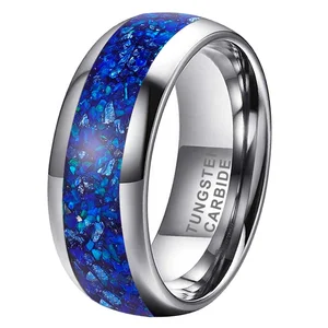Coolstyle Jewelry 8mm Engagement Wedding Band for Men Women Imitated Blue Agate Stone Chip Inlay Tungsten Carbide Ring
