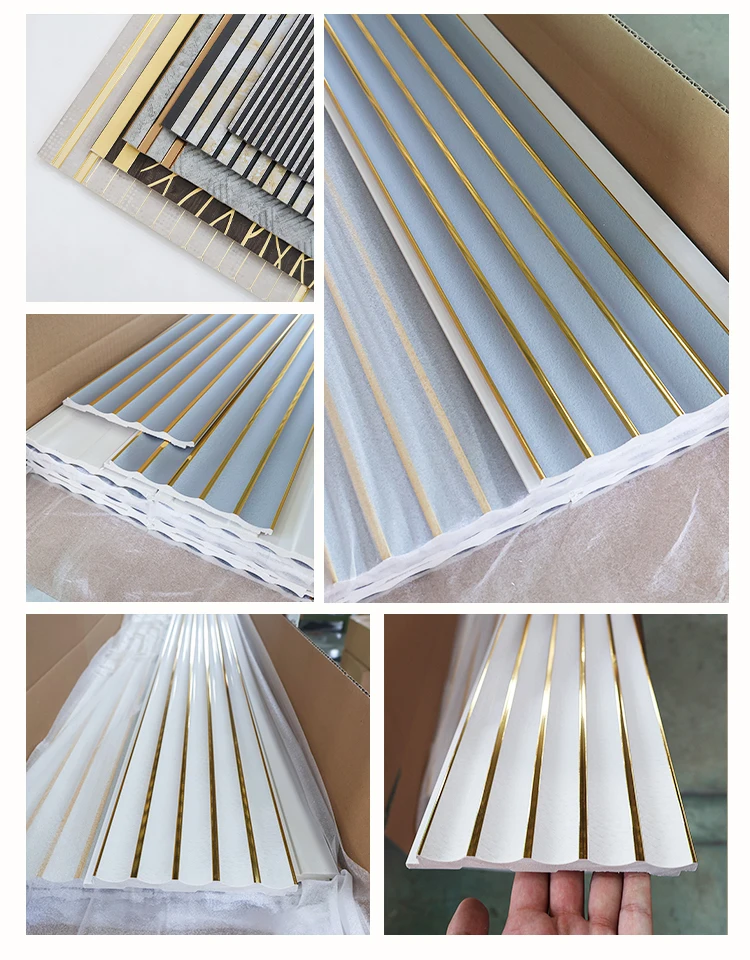Interior Decorative Fluted Panel Louvers 3D Golden PS Wall Panels