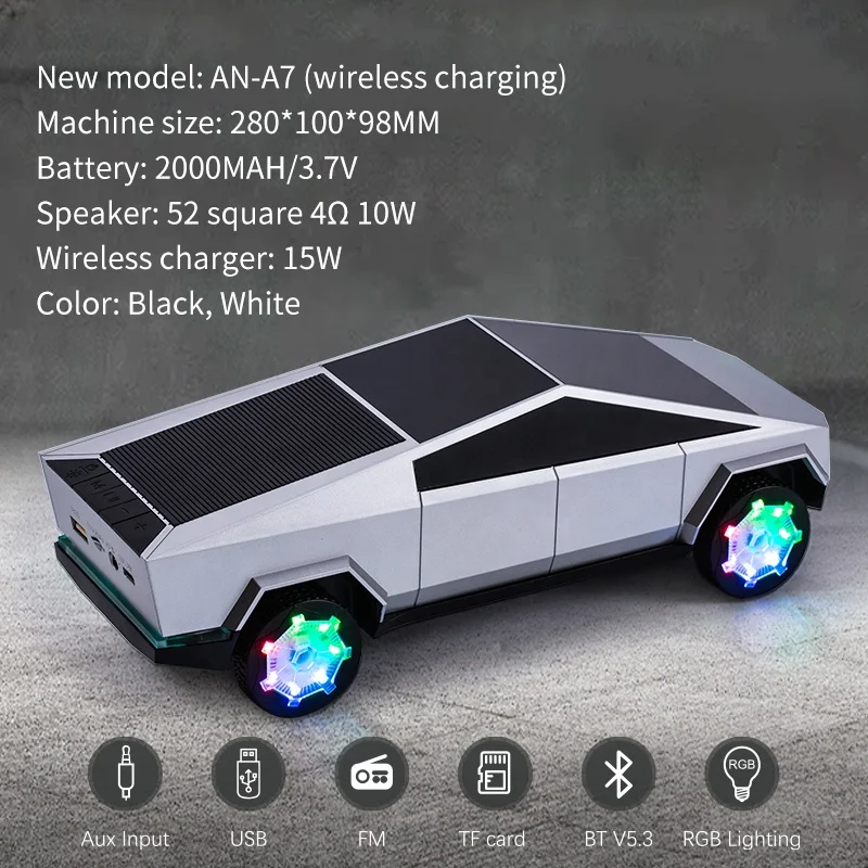 テスラ　サイバートラック　Bluetoothスピーカー テスラ サイバートラック ワイヤレススピーカー 15W充電 RGBライト付き