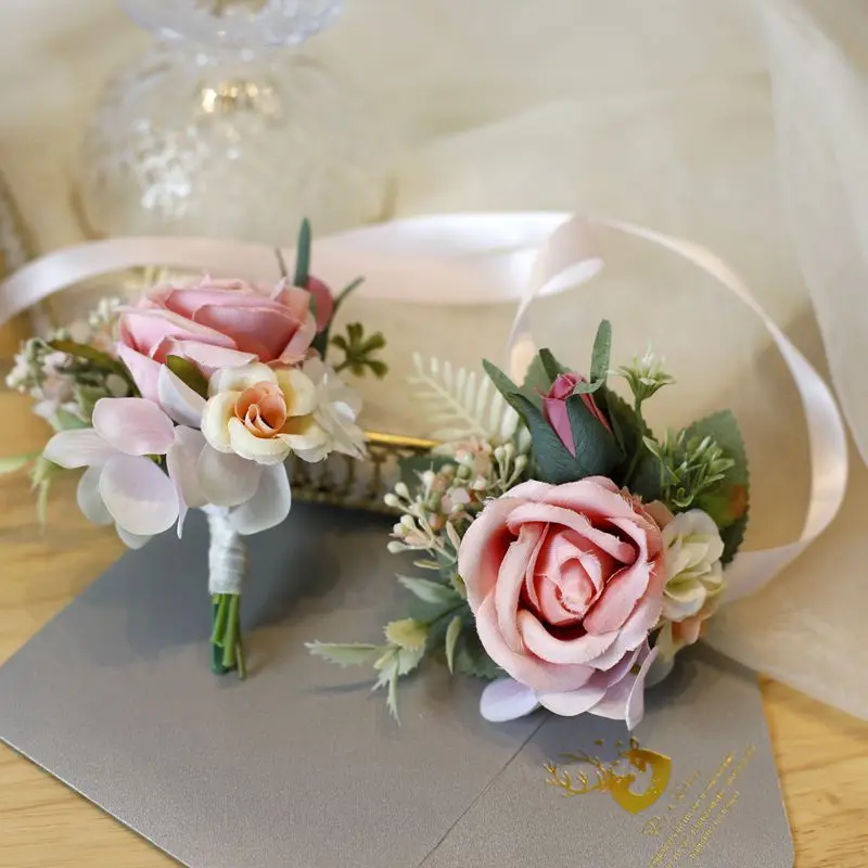 New Wedding Boutonnieres Wrist Corsage Flowers wedding corsages for Men  Witness Marriage Accesssories