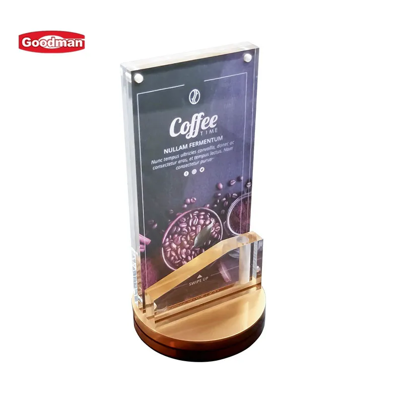 Multiple size rotating  style plastic acrylic menu sign holder restaurant table menu holder manufacture