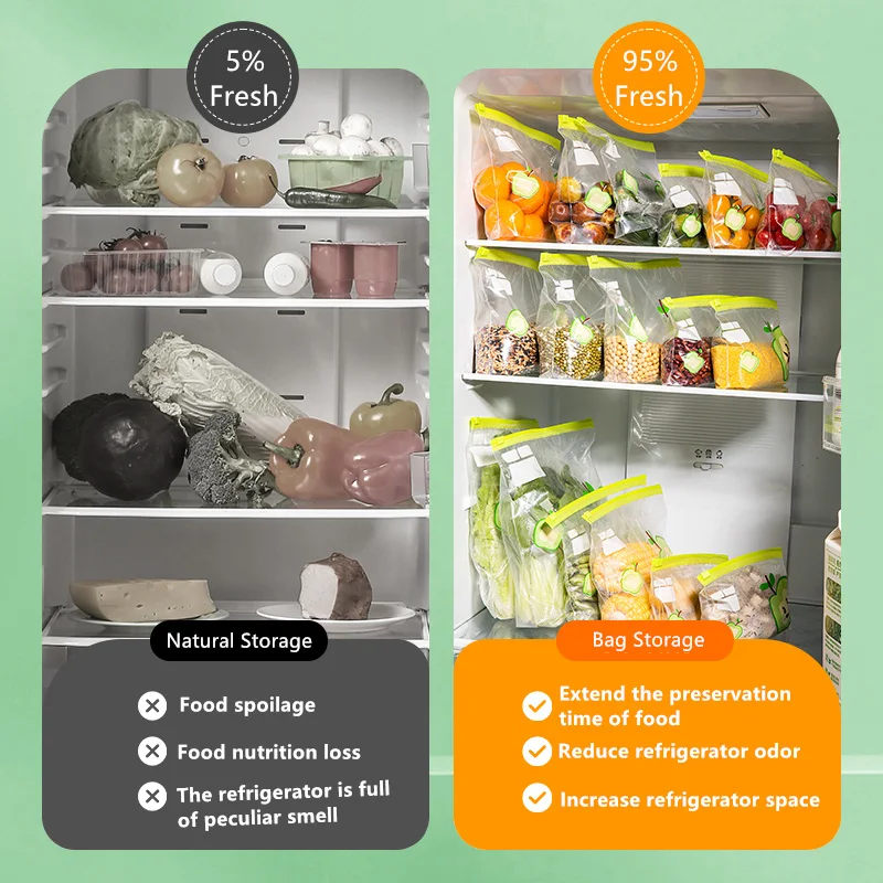 China Food Silicone PEVA Clear Space Home Freezer Leakproof Zipper Zipper Finishing Packing Fresh Keeping Reusable Storage Bags