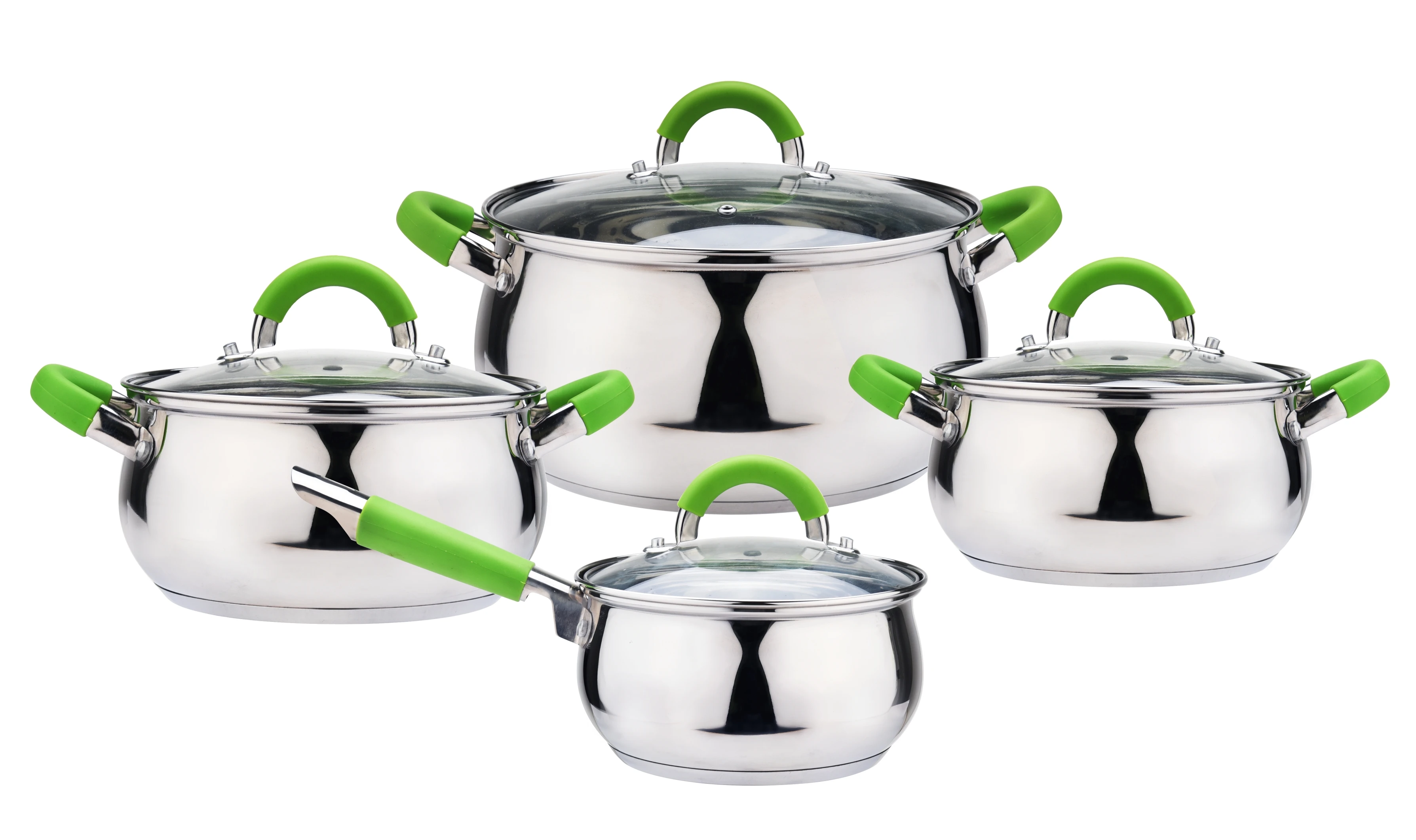 8PCS Stainless Steel Cookware Set with Yellow Silicone - China