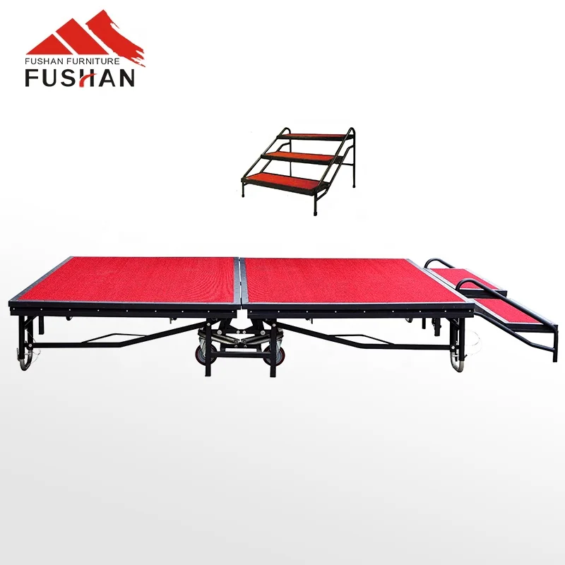Customized High End Hotel Banquet Portable Folding Stage Metal Movable Stage With Carpet Event Party Stage Adjustable Platform