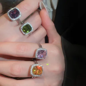 Wholesale Custom Trendy Silver Plated Wedding Fashion High Quality Pink Shiny Boy Zircon Fine Women Jewelry Rings for Girls