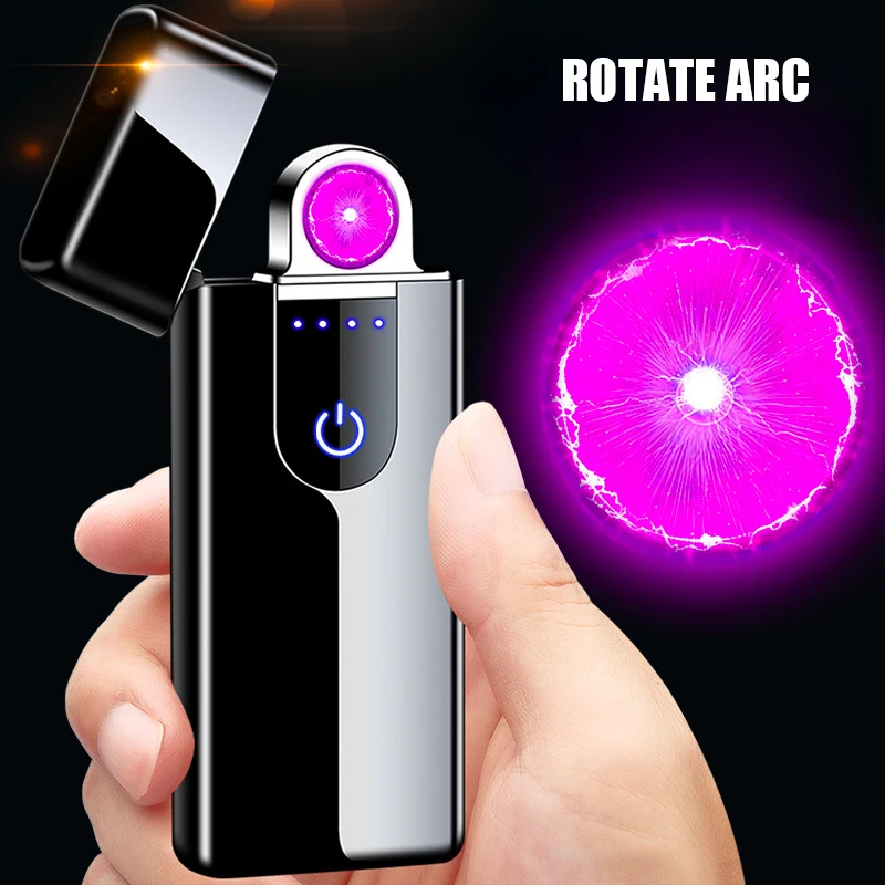 OEM Factory a Special Circle Rotating Windproof Portable Electric Dual Arc Plasma Lighter Cigarette USB Rechargeable Electronic