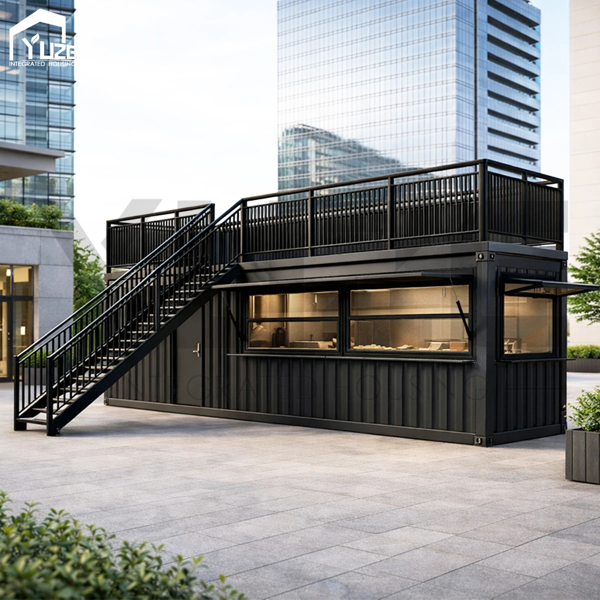 Customized Design Prefabricated Kiosk Popular 2 Story Rooftop Modular Shipping Container BBQ Restaurant with Terrace